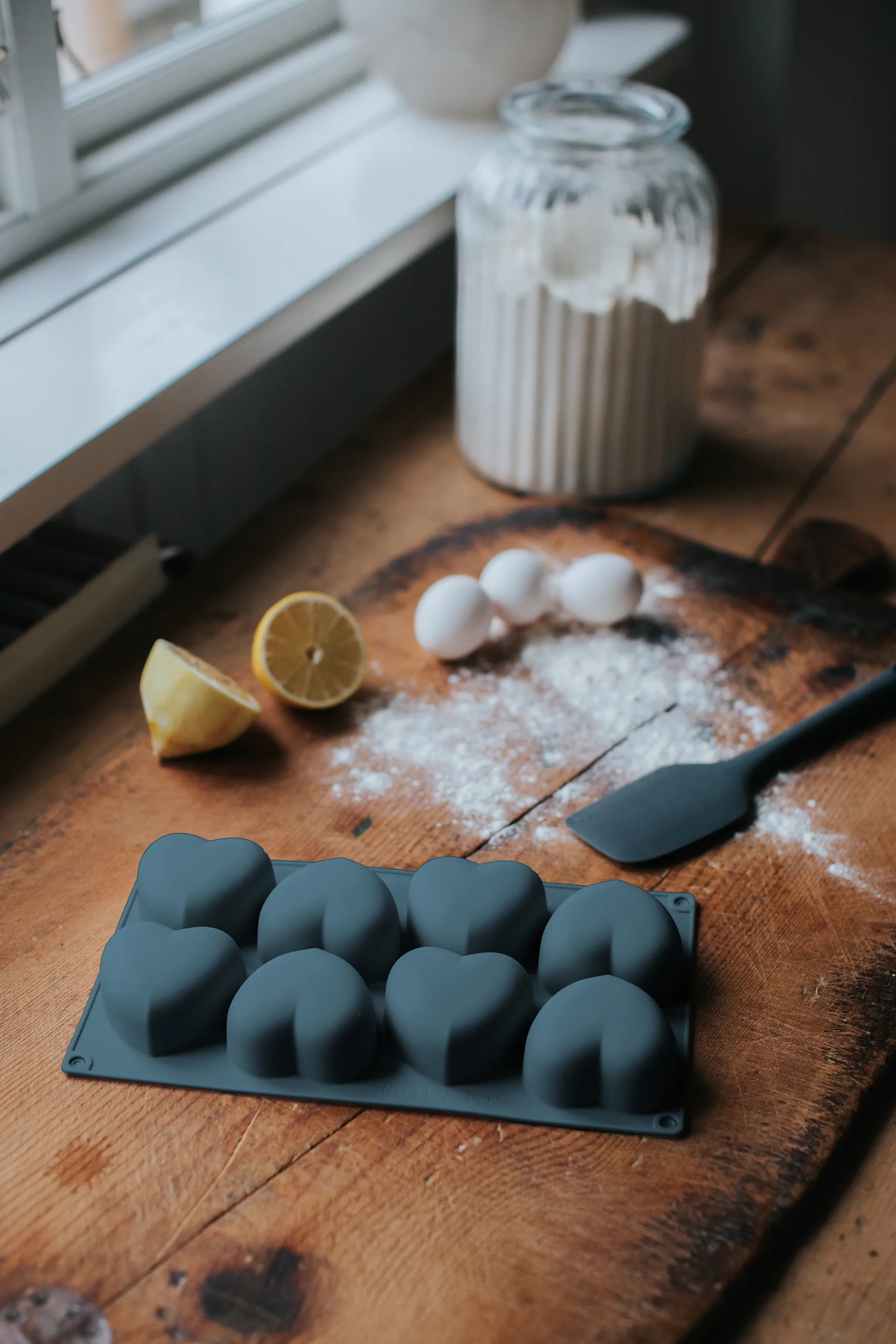 Beck bageform, Grå, hjerte, silikone, 8 stk Dorre