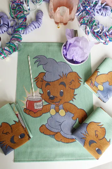 Bamse viskestykke 35x50 cm - Blå-grøn - Ekelund Linneväveri