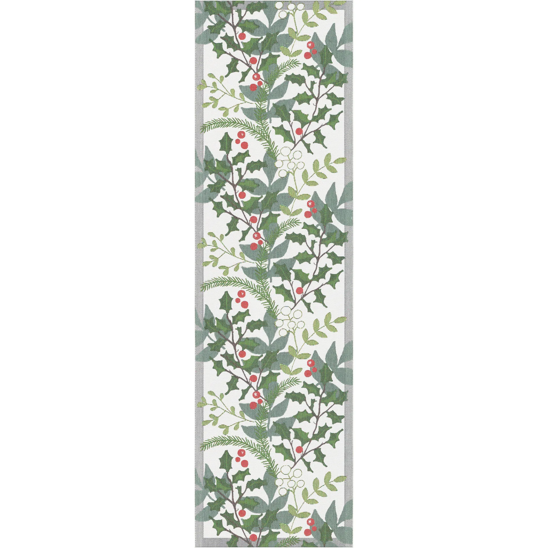 Julia bordløber 35x120 cm, Hvid/Grøn Ekelund Linneväveri
