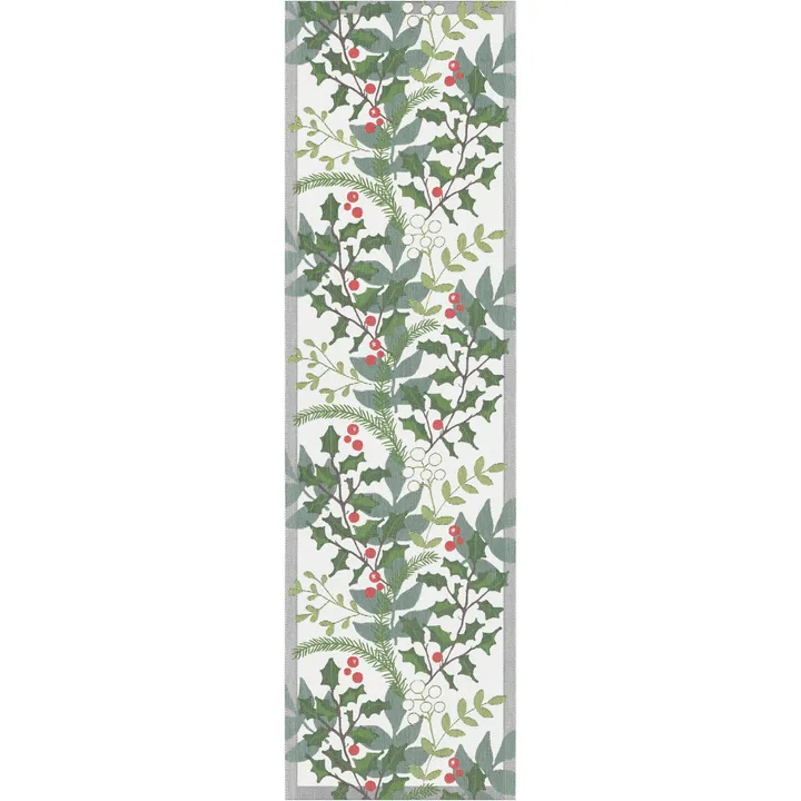 Julia bordløber 35x120 cm - Hvid/Grøn - Ekelund Linneväveri
