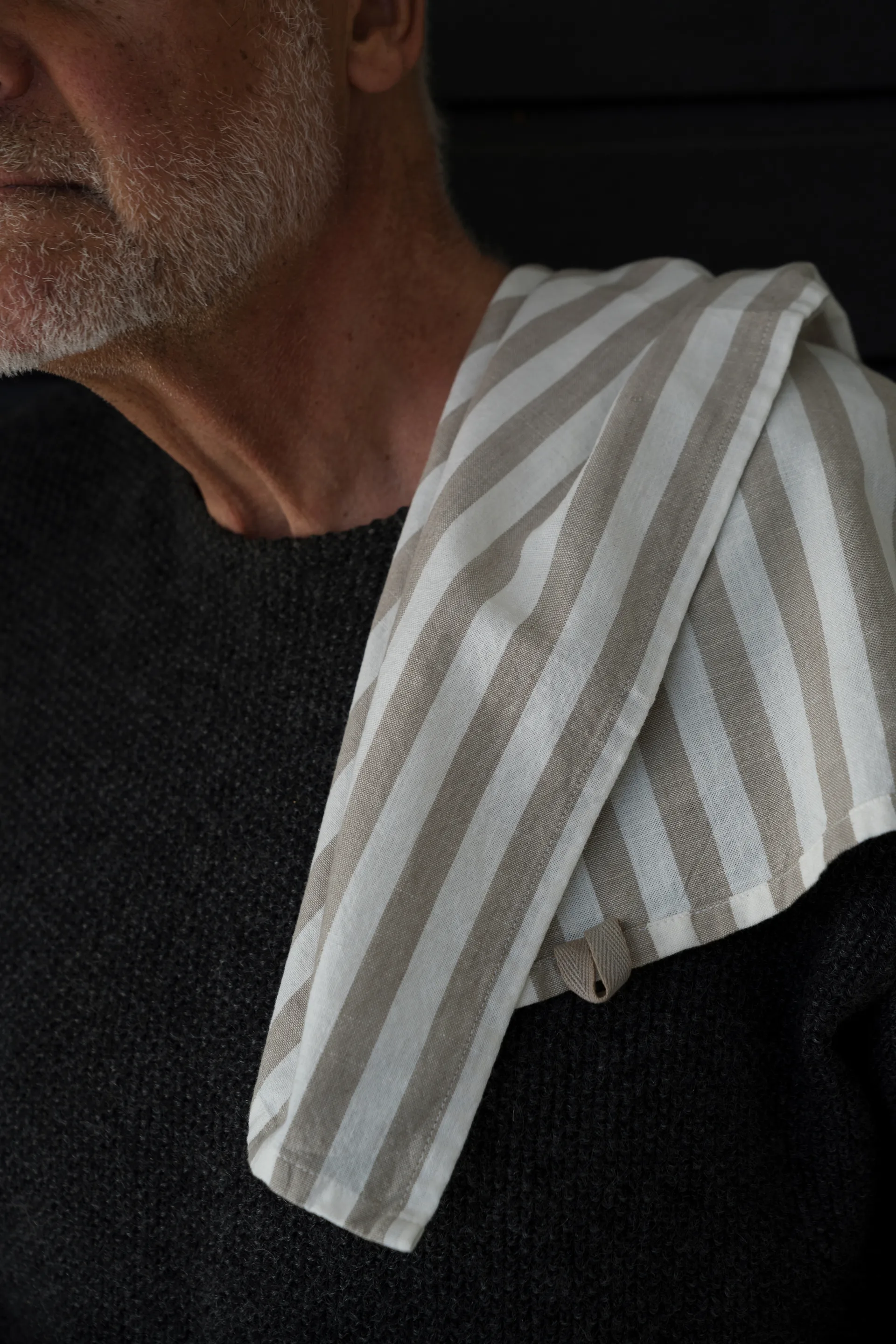 Ernst køkkenhåndklæde bredstribet 47x70 cm, Beige-hvid stribe ERNST