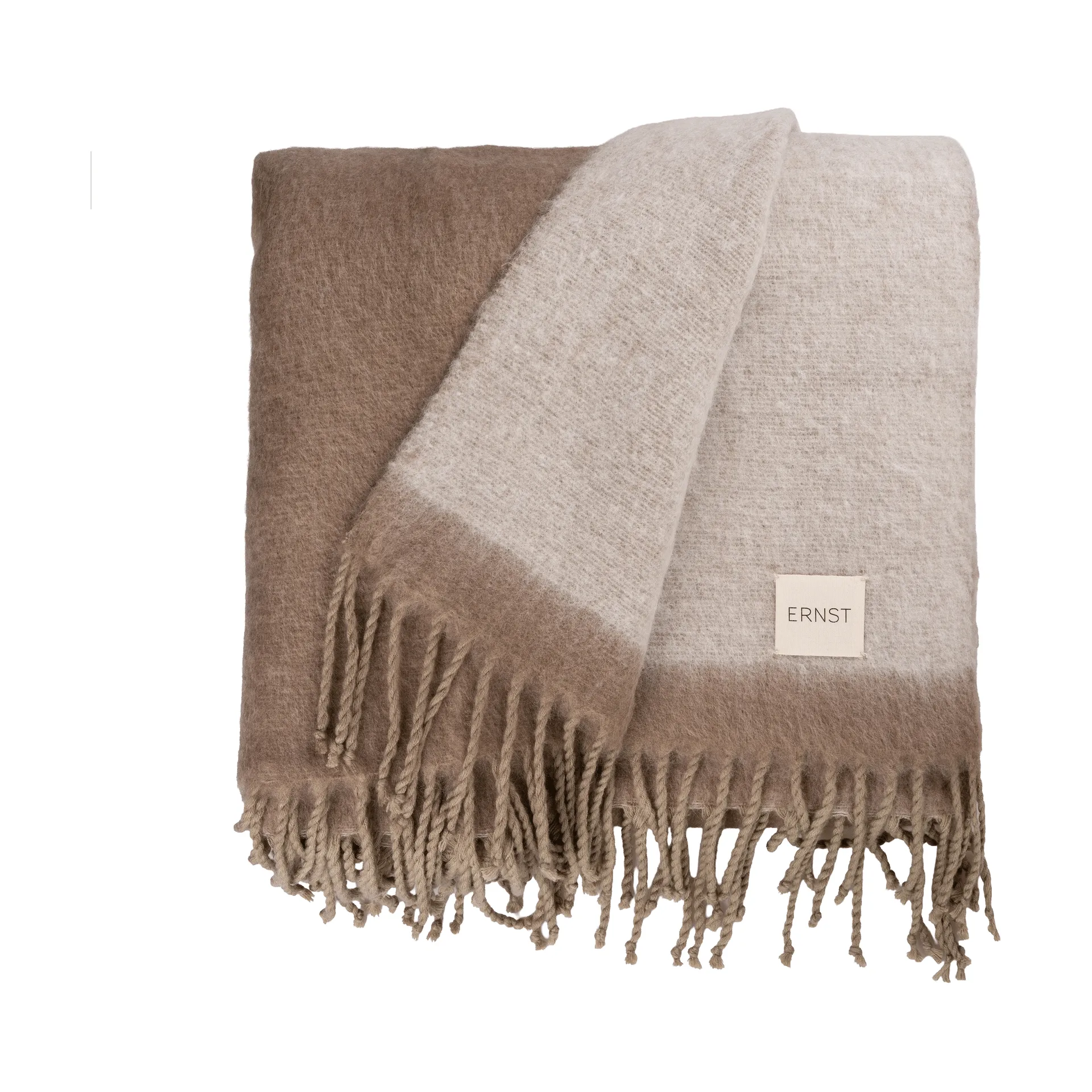 Ernst plaid med frynser 130x170 cm, Beige-hvid ERNST