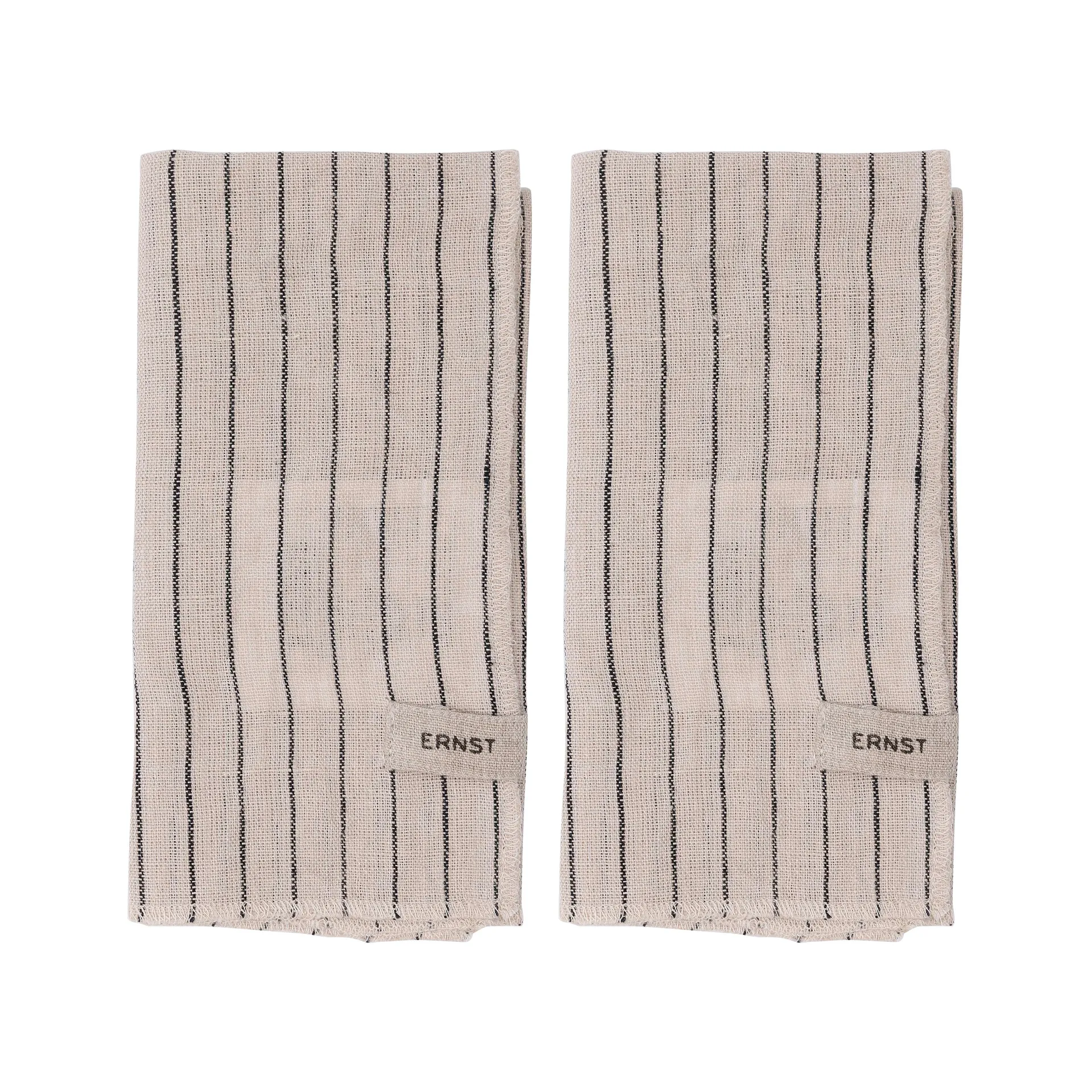 Ernst servietter 2-pak stribet 40x40 cm, Sort/Beige ERNST