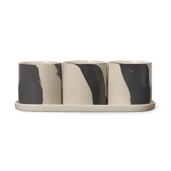 Inlay urtepotte med fad 4 dele, Sand-brown Ferm Living