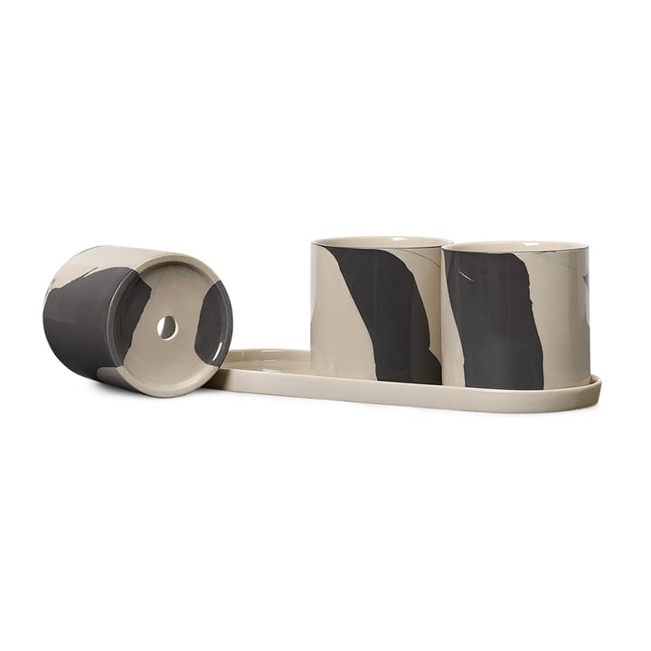 Inlay urtepotte med fad 4 dele, Sand-brown Ferm Living