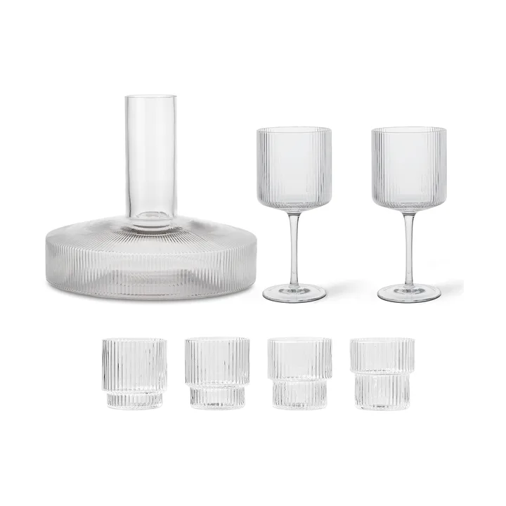 Ripple karaffel og glas 17 dele - Klar - Ferm Living