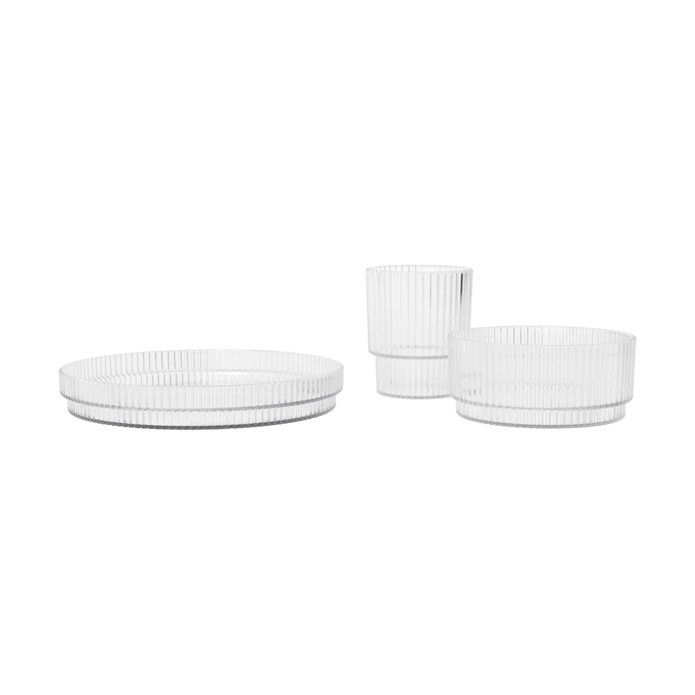 Ferm Living Ripple kids børneservice Clear, 3 dele