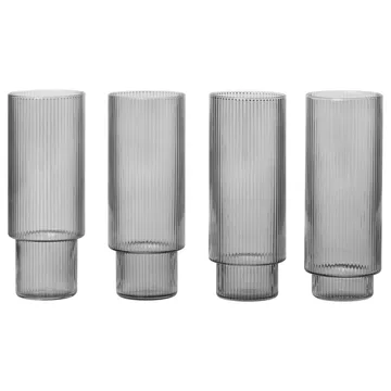 Ripple long drink glas 4-pak - smoked grey - Ferm Living