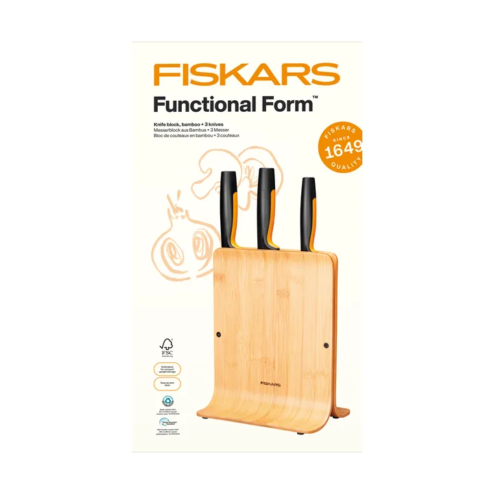 Functional Form knivsæt med knivblok - Bambus, 4 dele - Fiskars