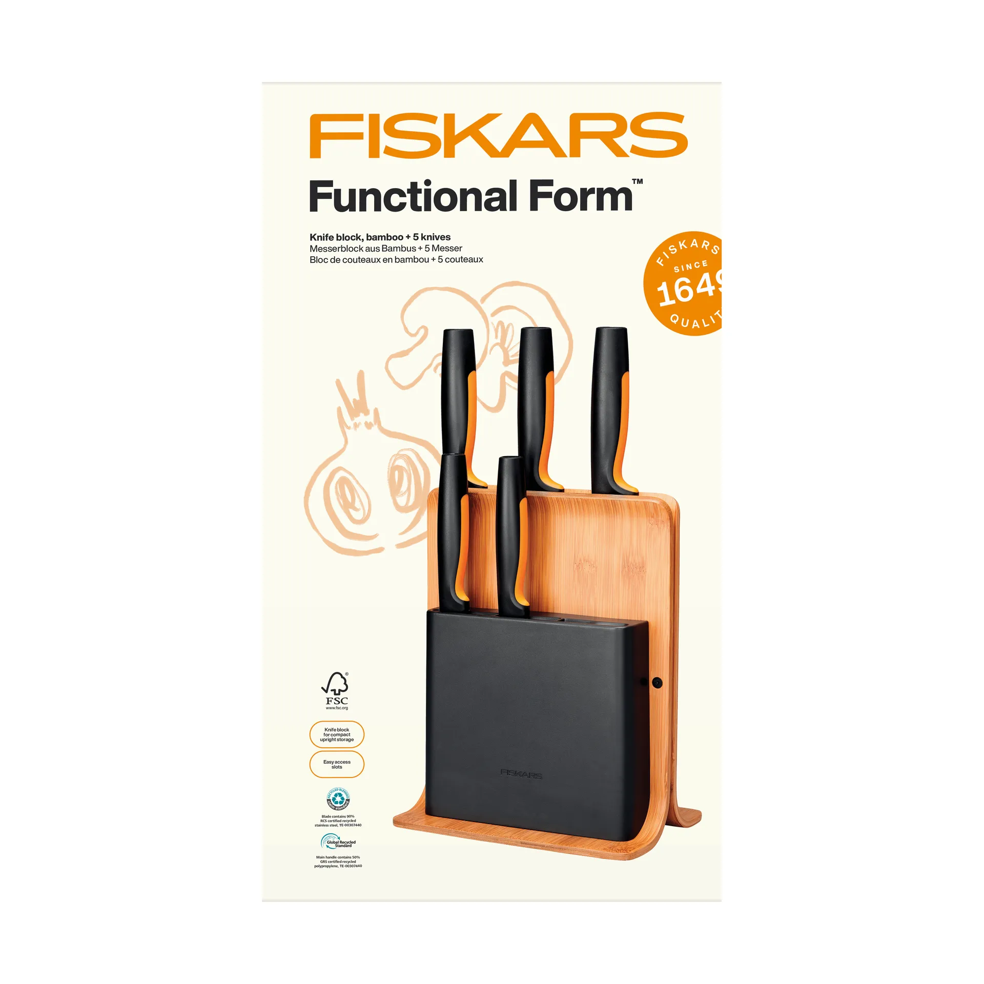 Functional Form knivsæt med knivblok, Bambus, 6 dele Fiskars