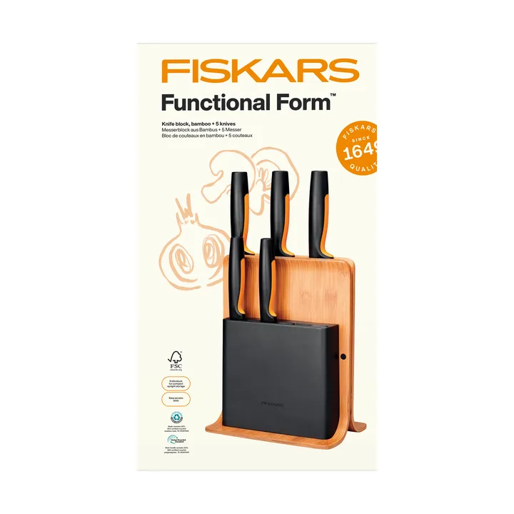 Functional Form knivsæt med knivblok - Bambus, 6 dele - Fiskars