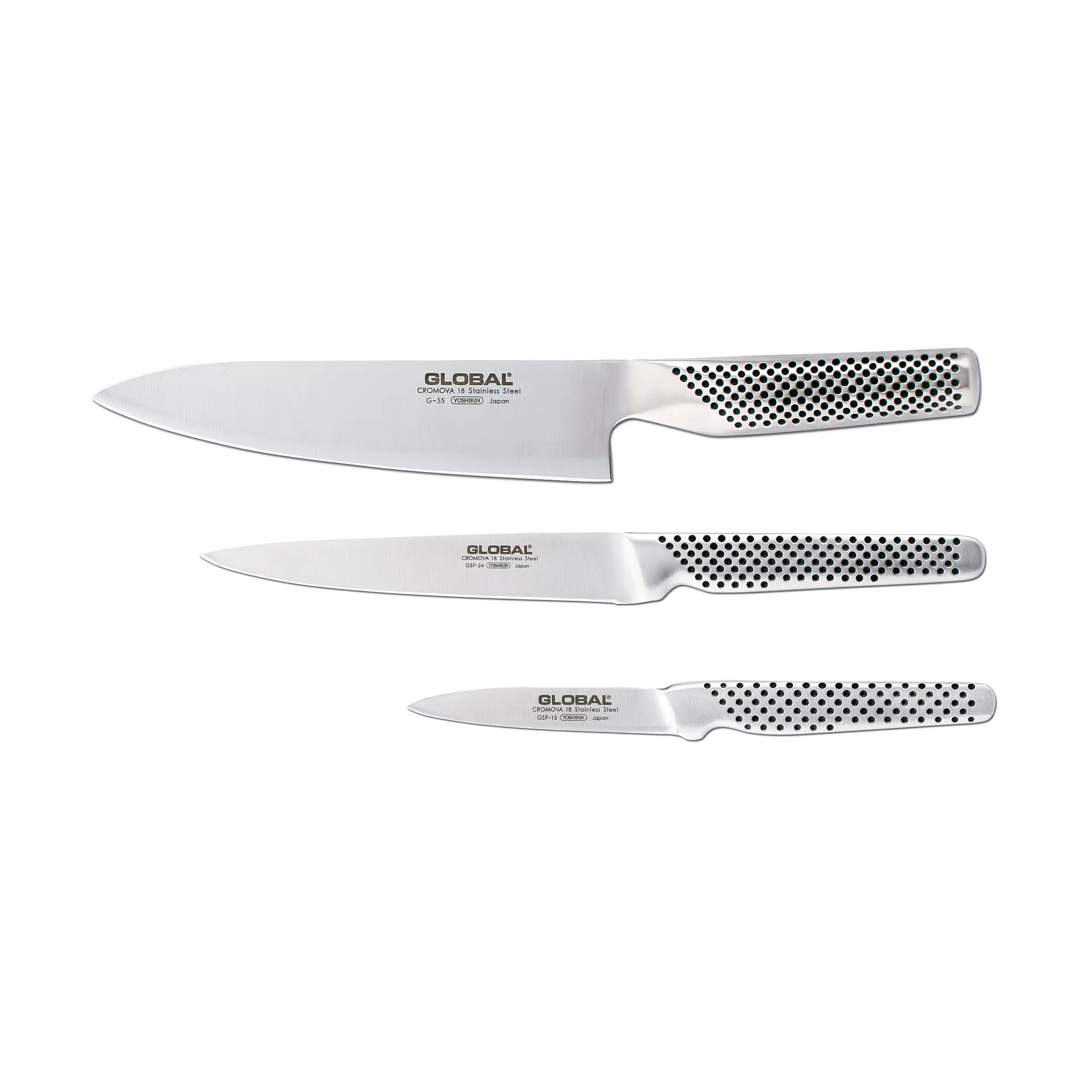 Global G-551524R knivsæt, 3 knive, Rustfrit stål Global