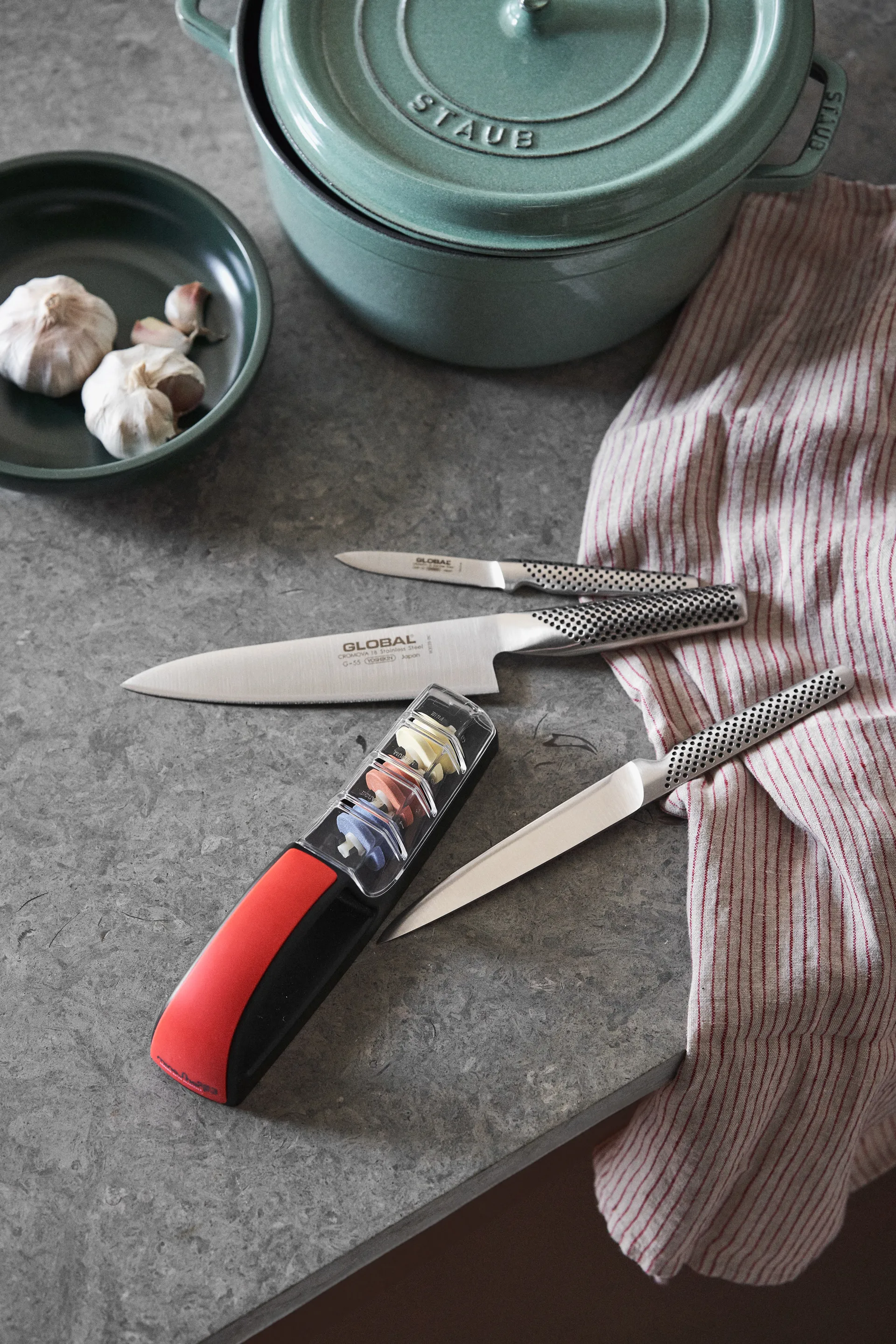 Global G-551524R knivsæt, 3 knive, Rustfrit stål Global