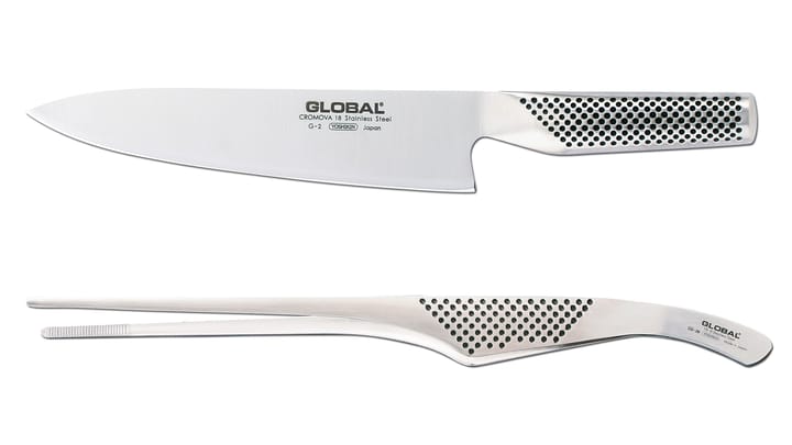 Kokkekniv G-2 og Kokkepincet GS-28, Rustfrit stål Global