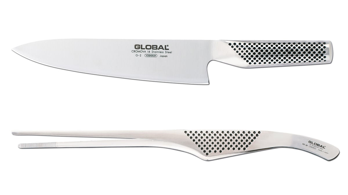 Global Kokkekniv G-2 og Kokkepincet GS-28 Rustfrit stål