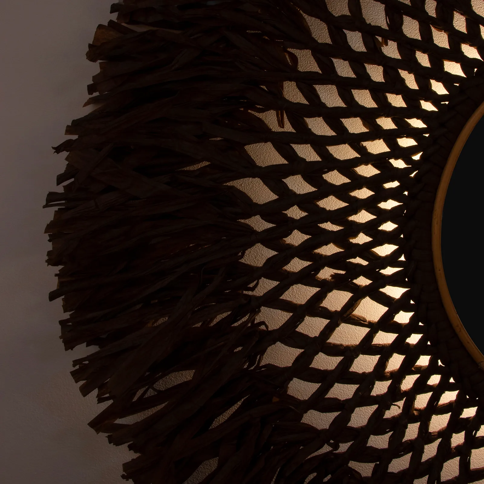 Boho væglampe med spejl Ø90 cm, Brun Globen Lighting