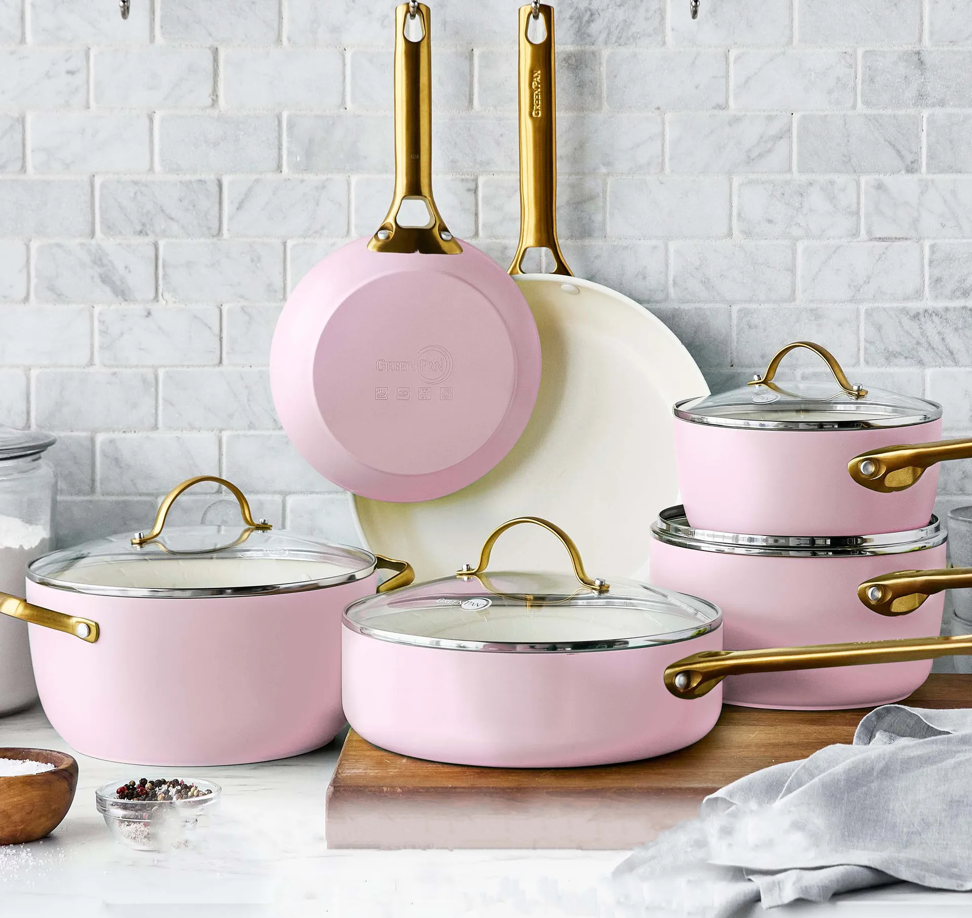 Padova gryde- og stegepandesæt 10 dele, Blush pink GreenPan