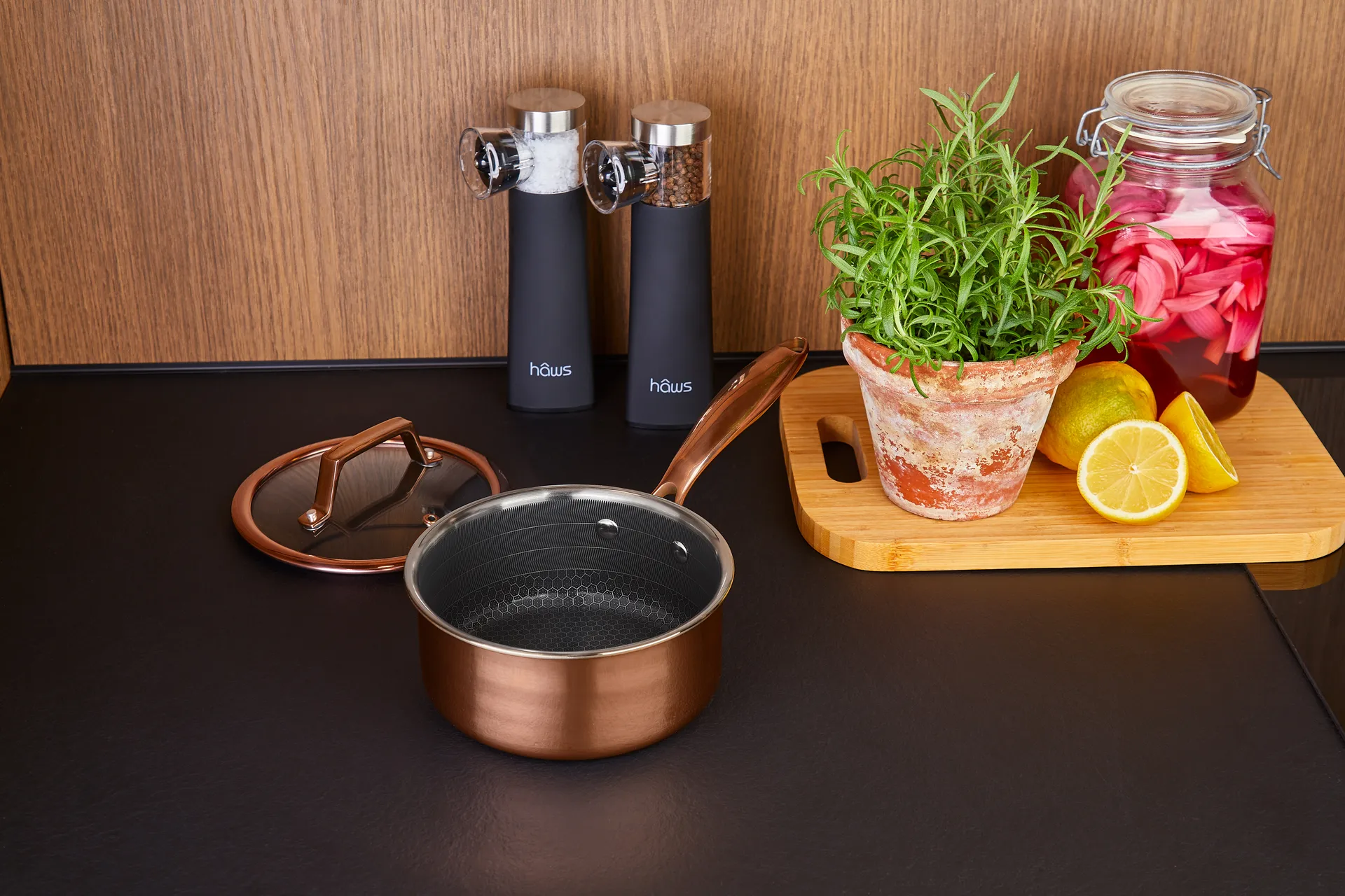 Hâws Santo gryde med låg hybridcoating 1,5 L, Rose Gold Hâws