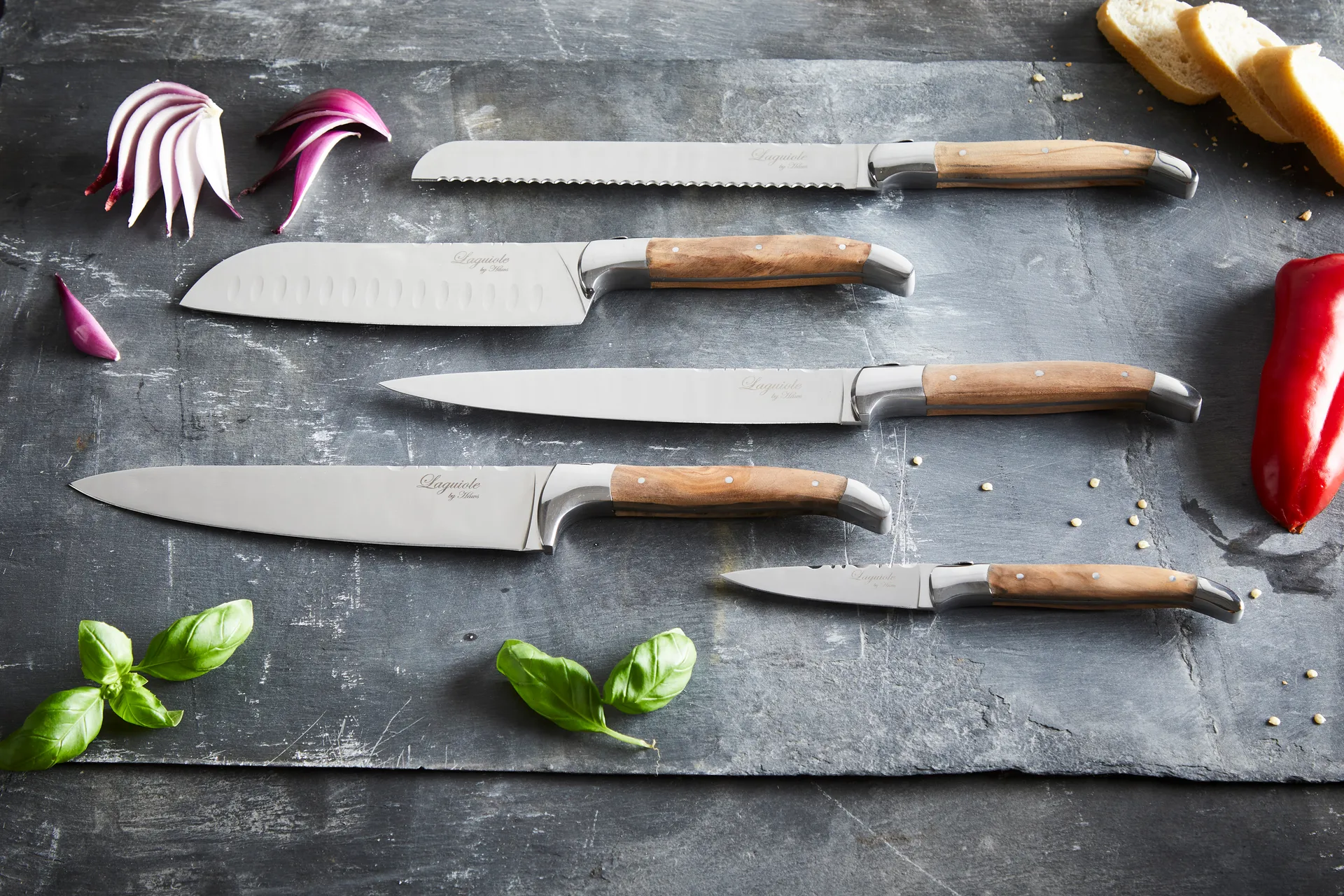 Laguiole By Hâws kokkeknivsæt 5-dele, Olive Hâws