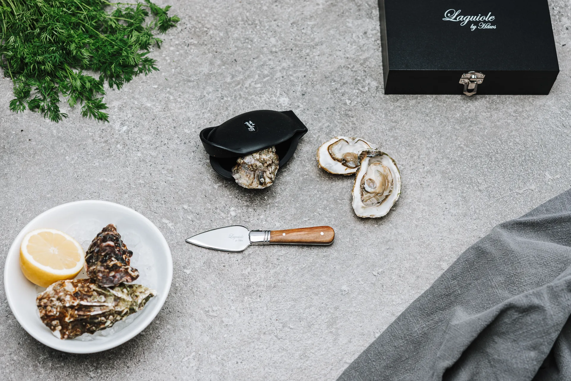 Laguiole by Hâws østersæt 2 dele, Olivtræ-rustfrit stål Hâws