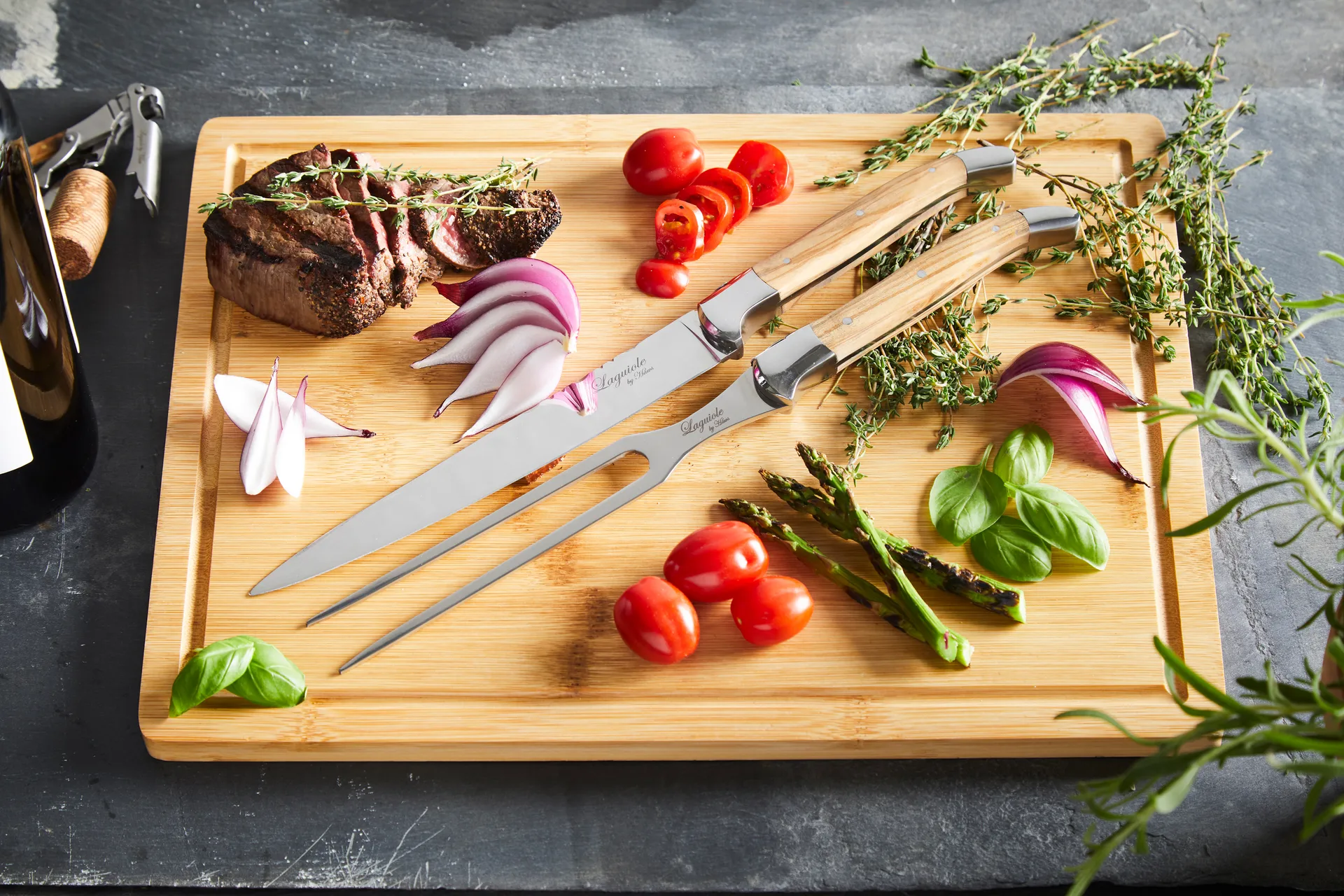 Laguiole By Hâws tranchersæt med skærebræt 3-dele, Olive Hâws