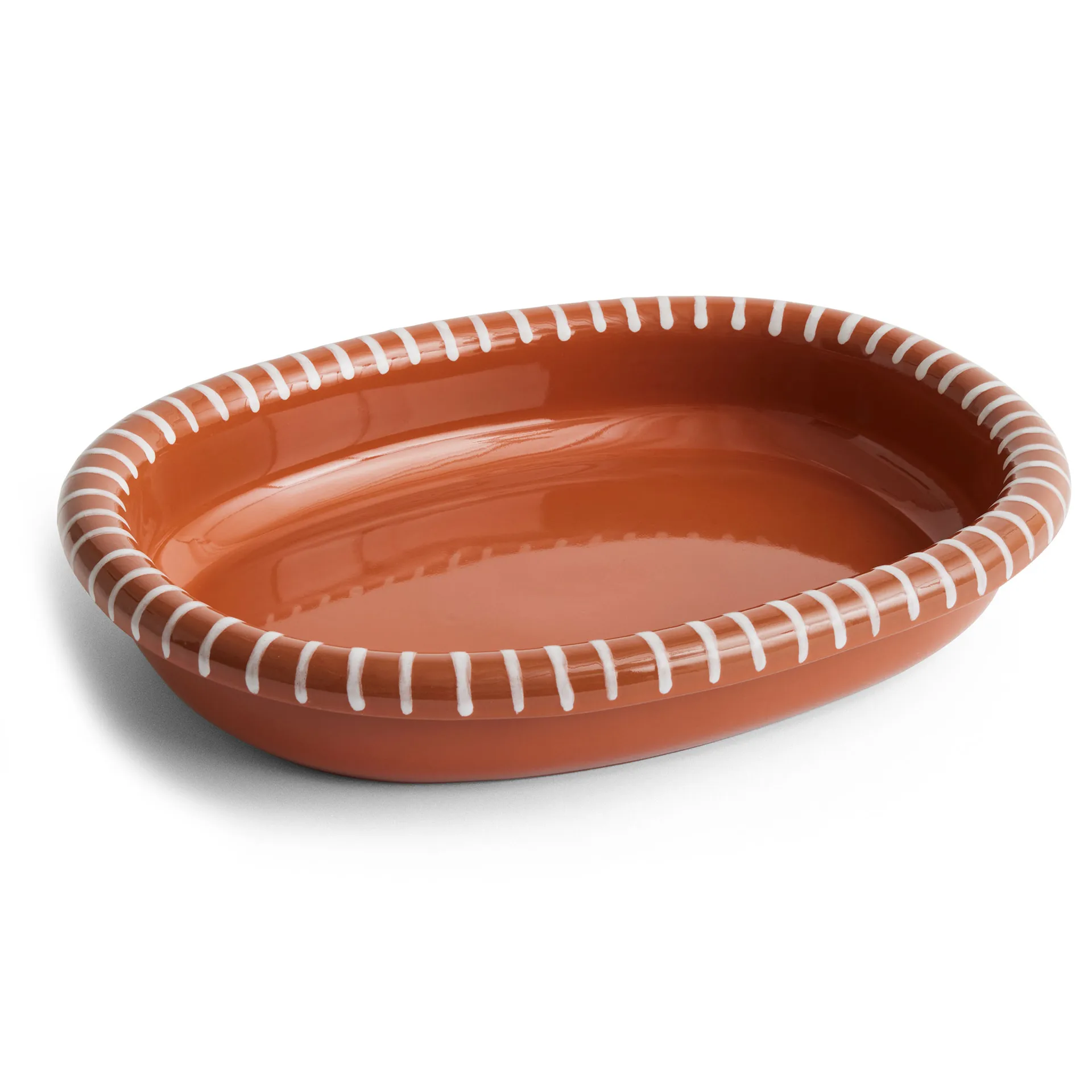 Barro ovalt serveringsfad, Natural with stripes, large 27x36 cm HAY