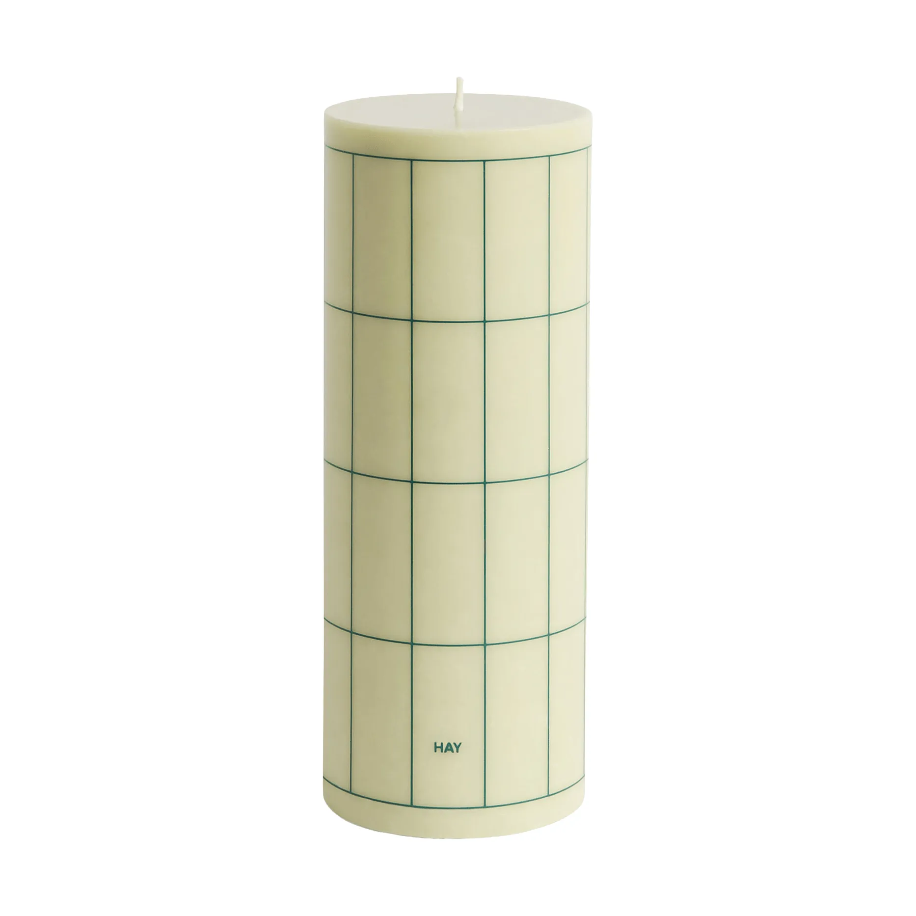 Column Candle bloklys large 25 cm, Light green with dark green grid check HAY