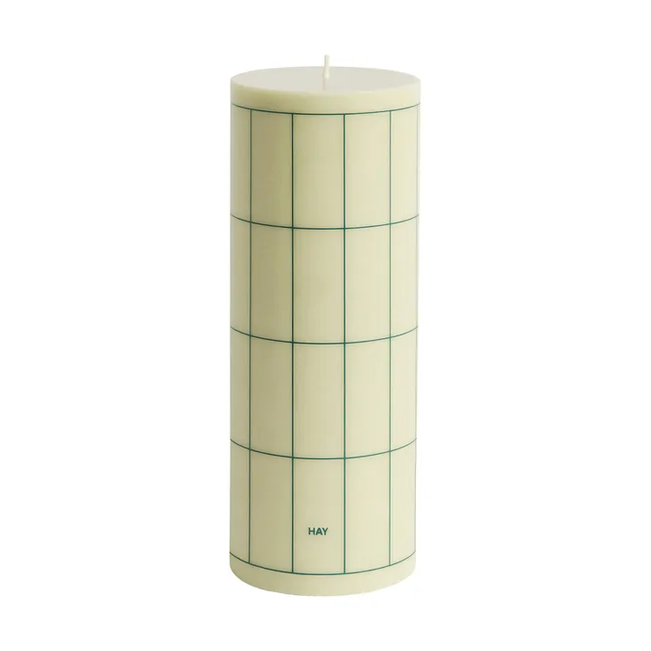 Column Candle bloklys large 25 cm - Light green with dark green grid check - HAY