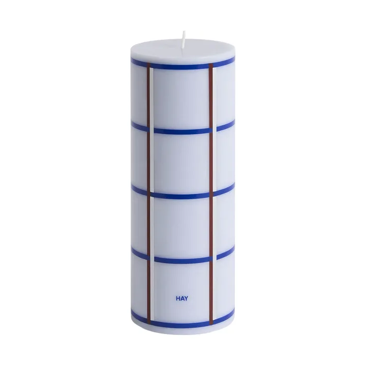 Column Candle bloklys medium 20 cm - Light blue, blue, bordeaux and silver - HAY