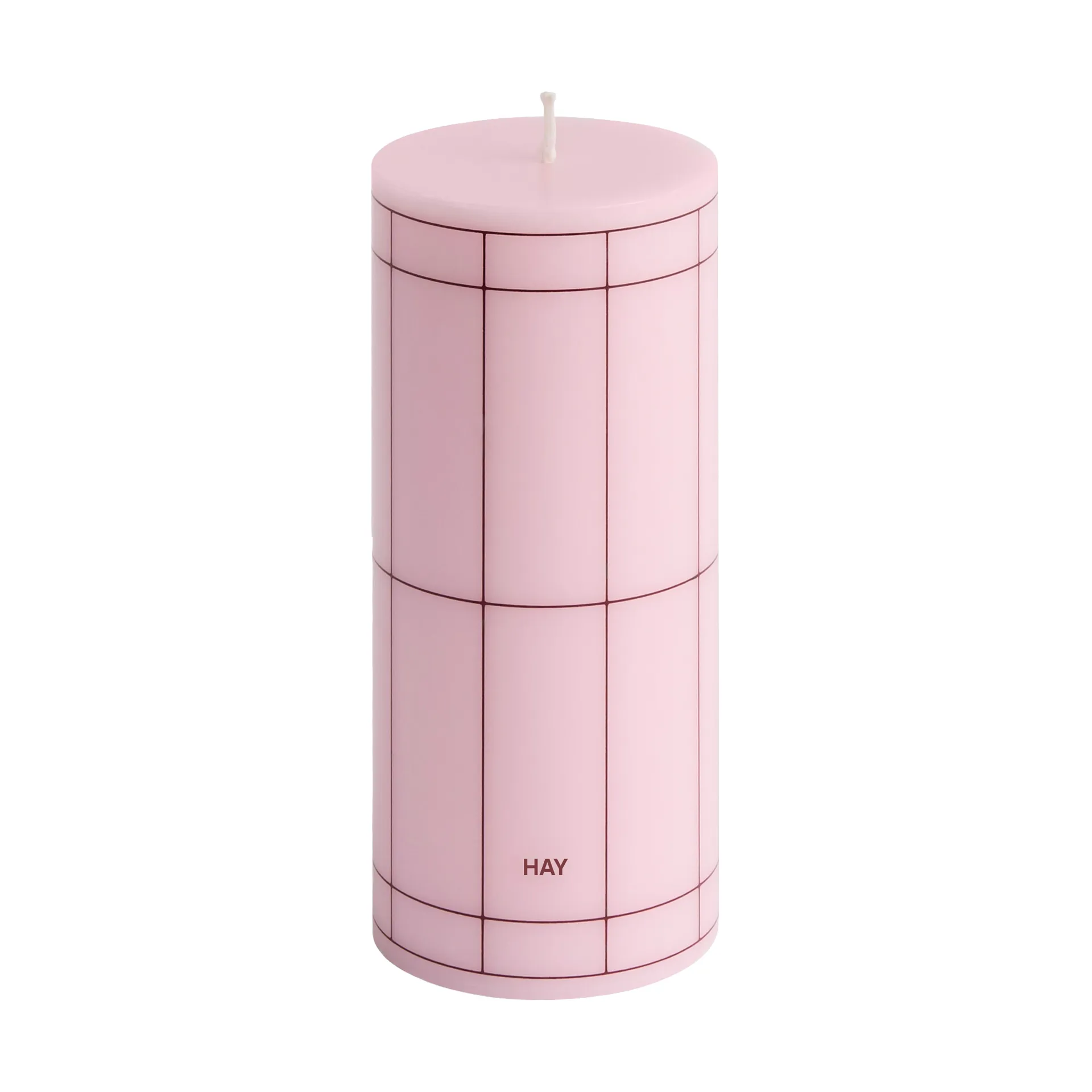 Column Candle bloklys small 15 cm, Light pink-bordeaux grid HAY