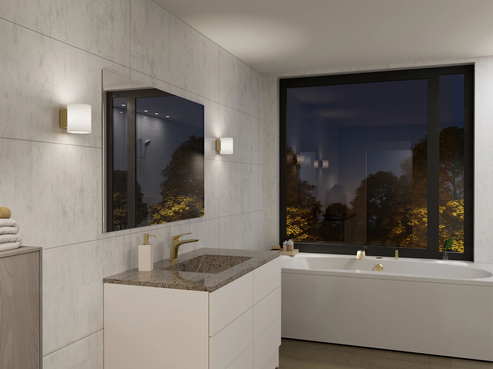 Evoke væglampe small, Satin brass-opalglas Herstal