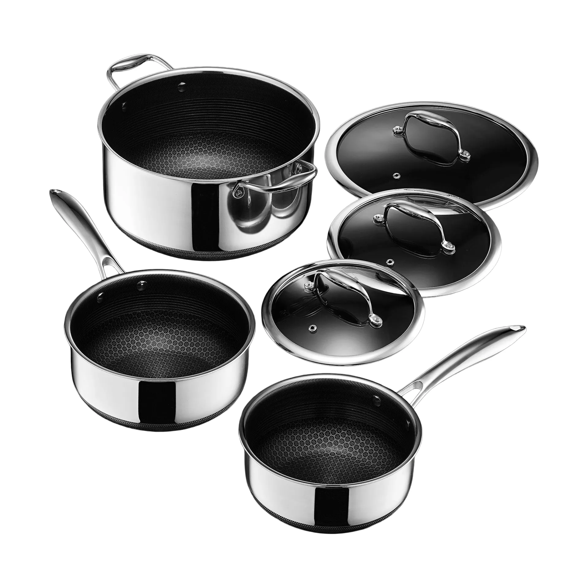 Hexclad grydesæt inkl låg 3 dele, Rustfrit stål Hexclad