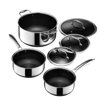 Hexclad grydesæt inkl låg 3 dele - Rustfrit stål - Hexclad