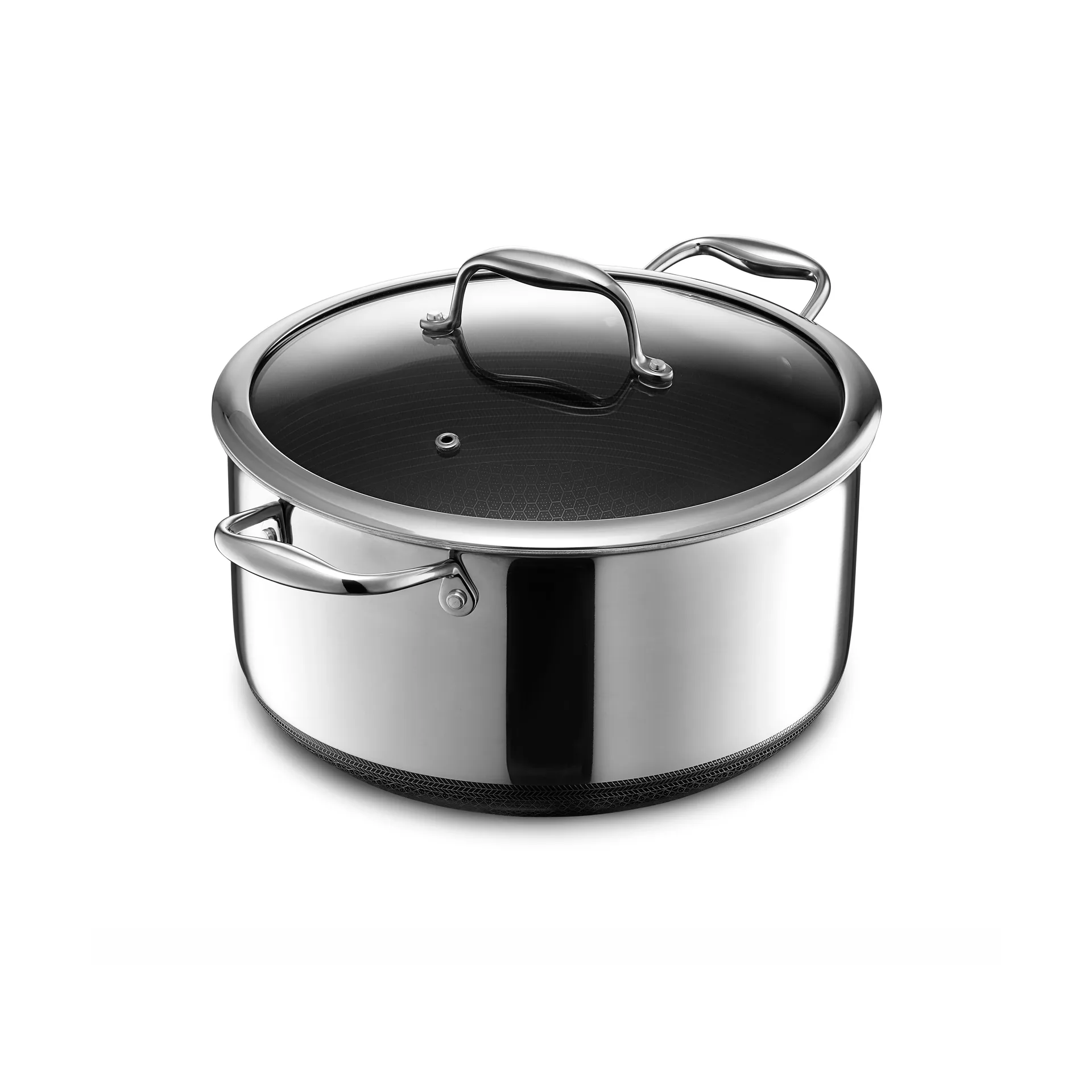 Hexclad hybrid gryde med glaslåg 7,6 L, Sølv Hexclad