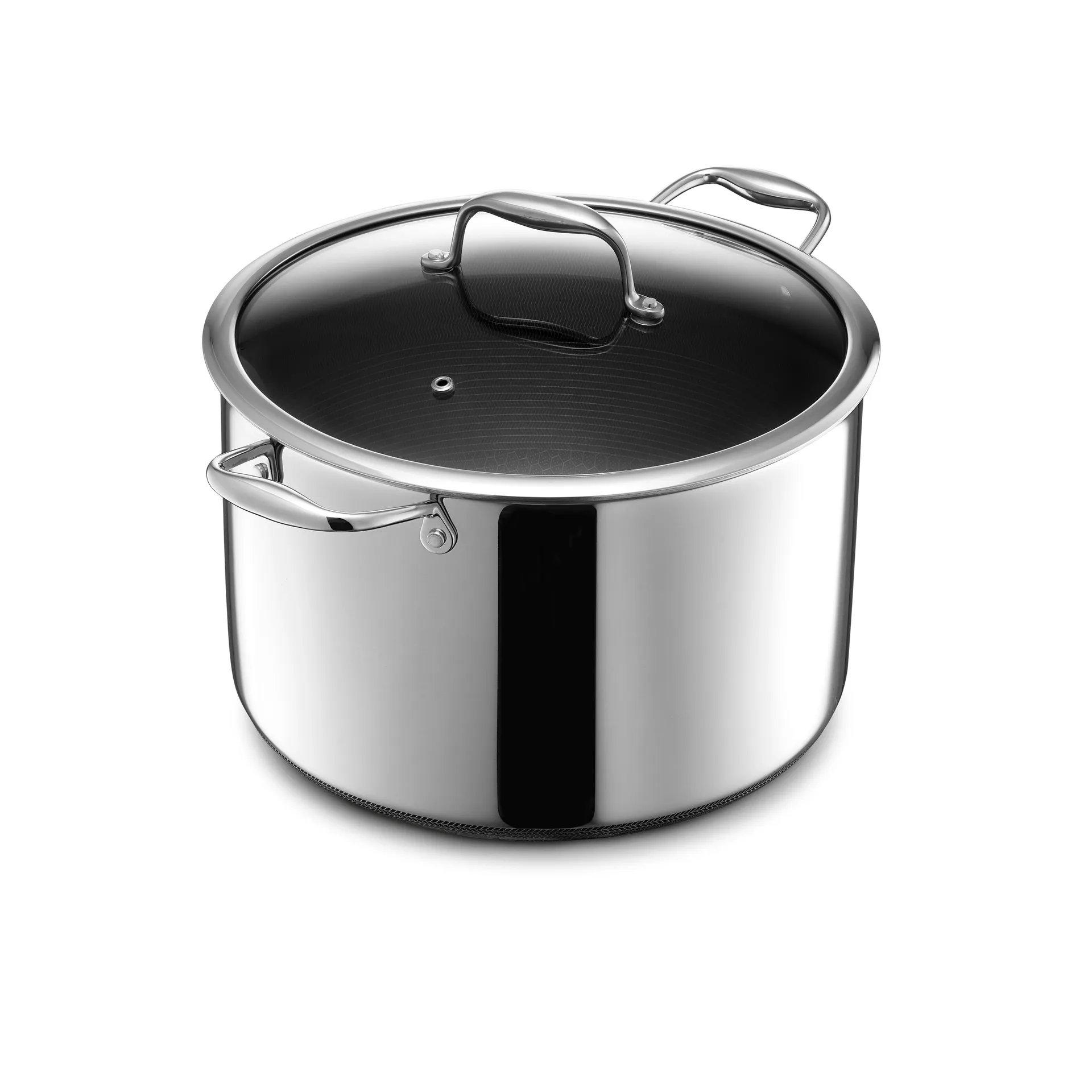 Hexclad hybrid gryde med glaslåg 9,5 L, Sølv Hexclad