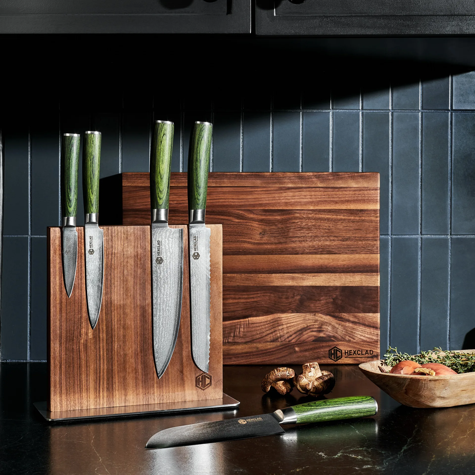 Hexclad knivsæt 6-dele, Damaskus stål Hexclad
