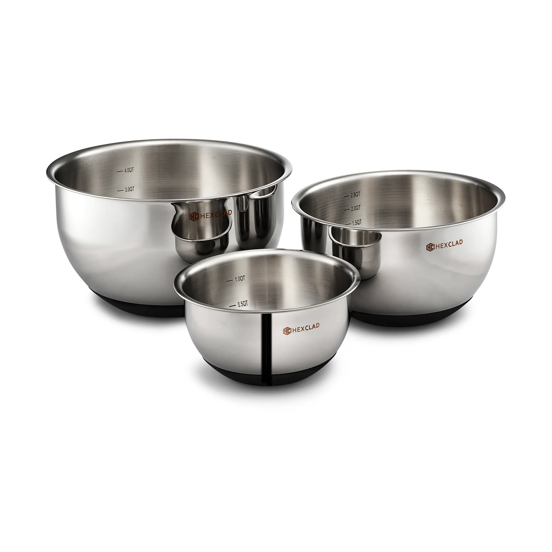 Hexclad mix- og opbevaringsskål med låg 3 dele, Sølv Hexclad