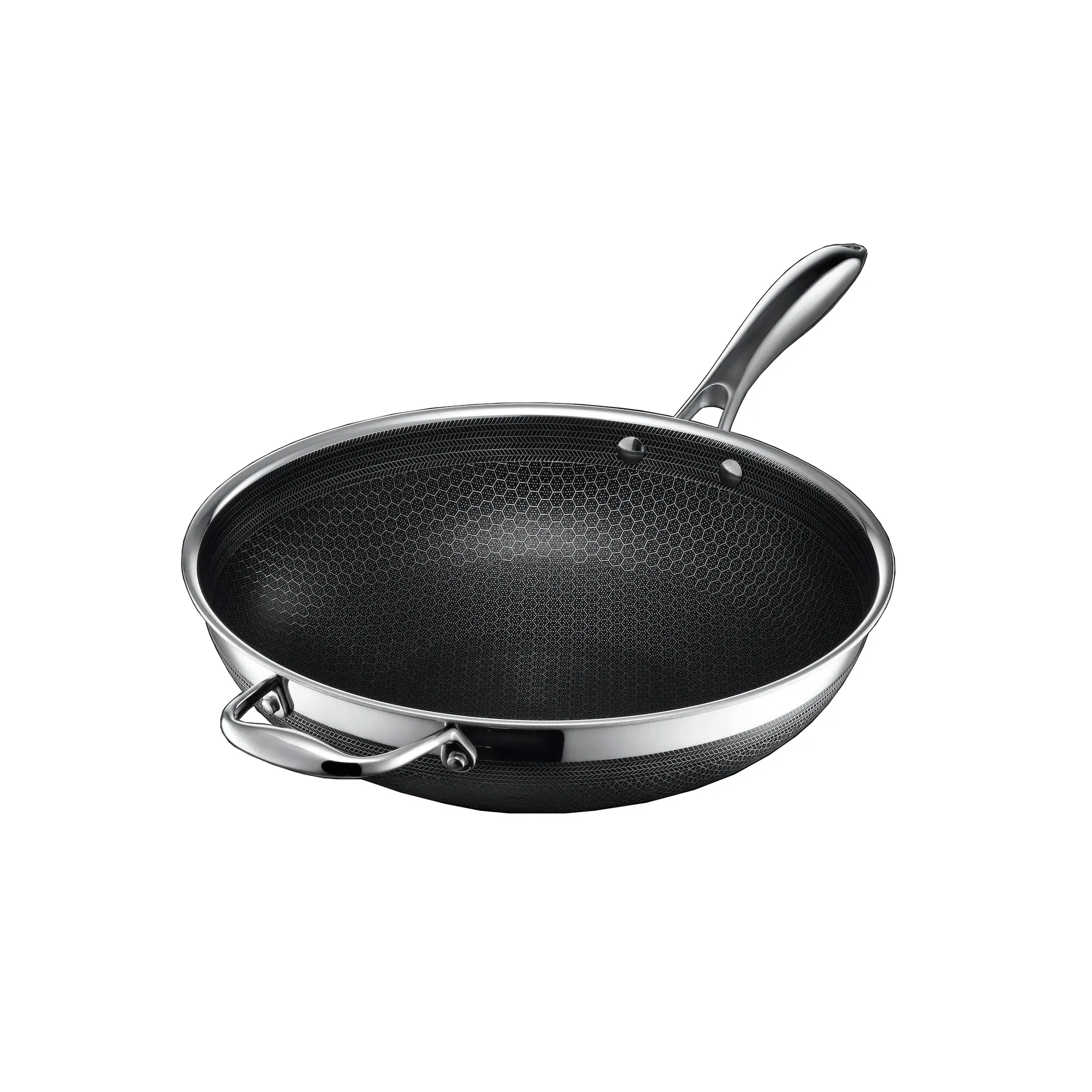 Hexclad wok hybrid Ø30 cm, Rustfrit stål-sort Hexclad