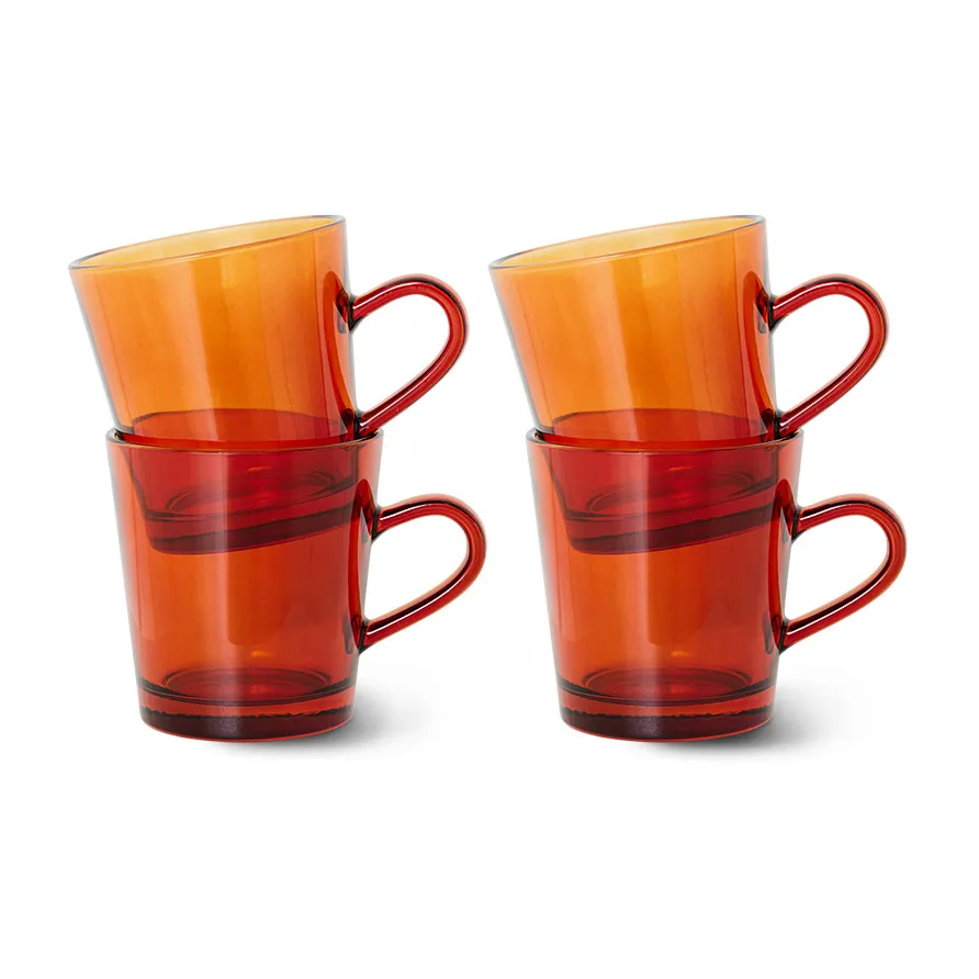 HKliving 70's glassware kaffekop 20 cl 4-pak Amber brown