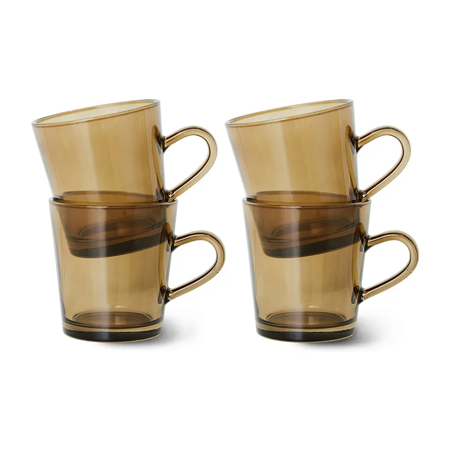 HKliving 70's glassware kaffekop 20 cl 4-pak Mud brown
