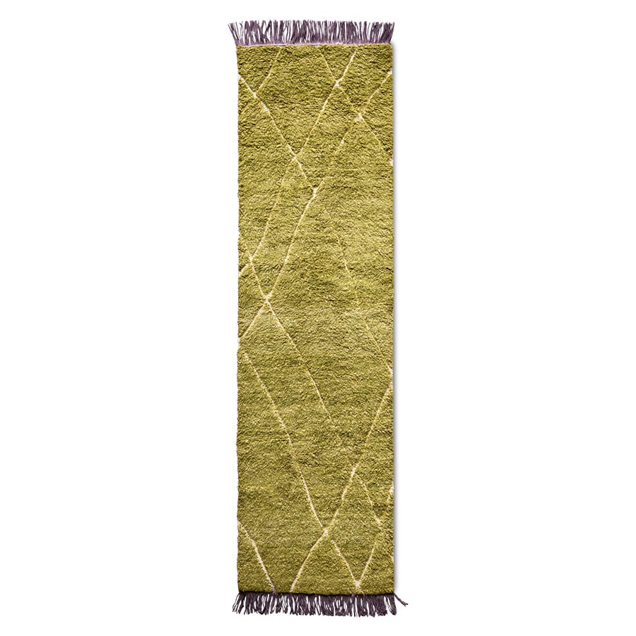 HKliving Håndknyttet Løber 80×300 cm uld Oliven-lilla