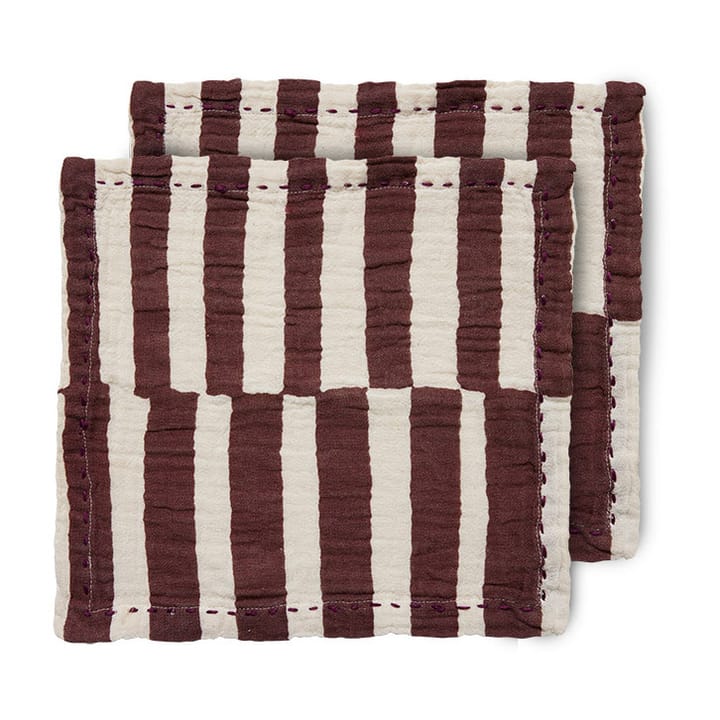 Striped bomuldsservietter 30x30 cm 2-pak, Burgundy HKliving