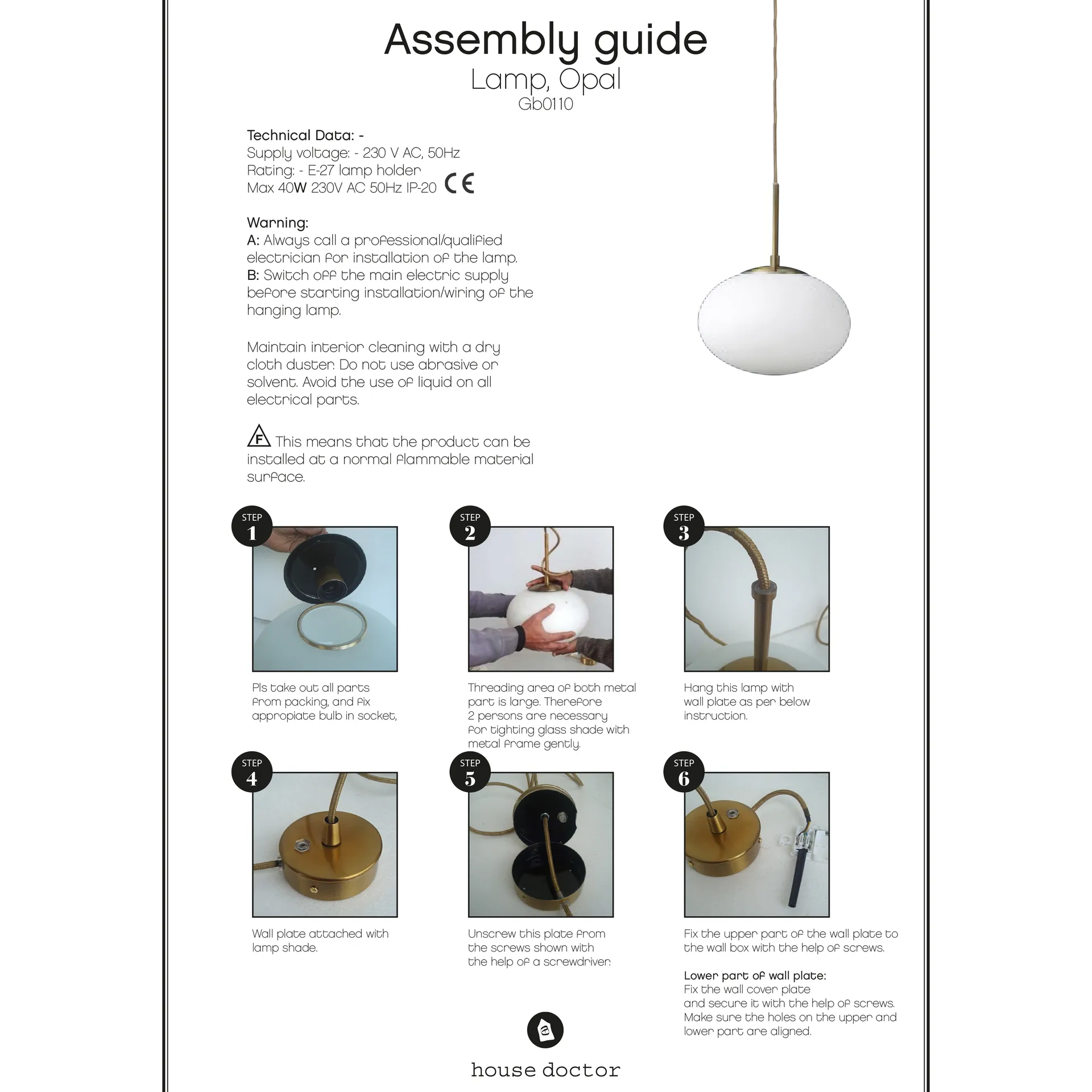 Opal loftslampe, Hvid House Doctor