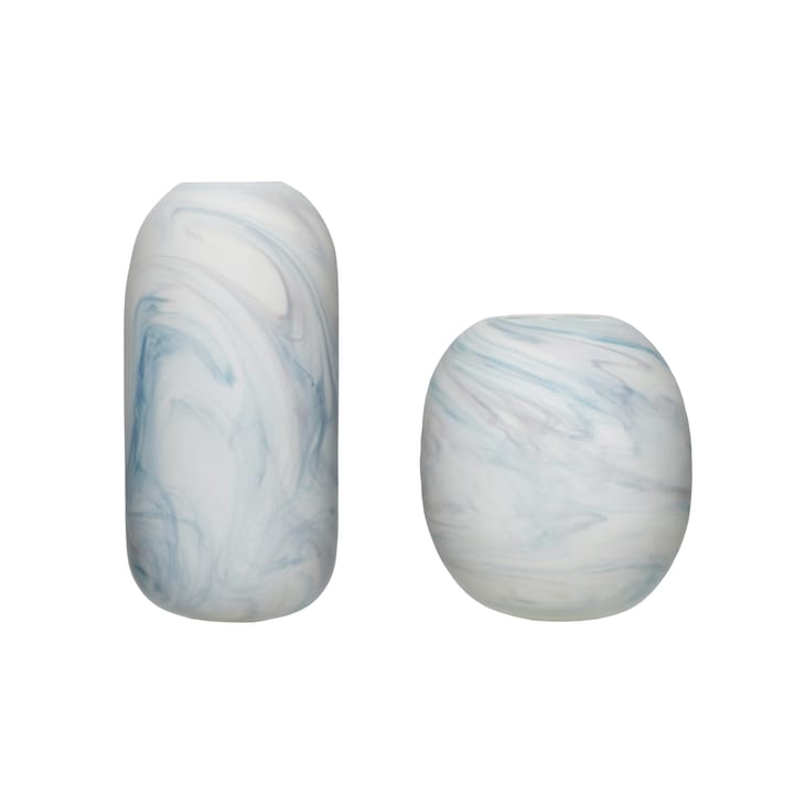 Hübsch vase 2-pak 15x17 cm - Marmor-hvid-blå - Hübsch