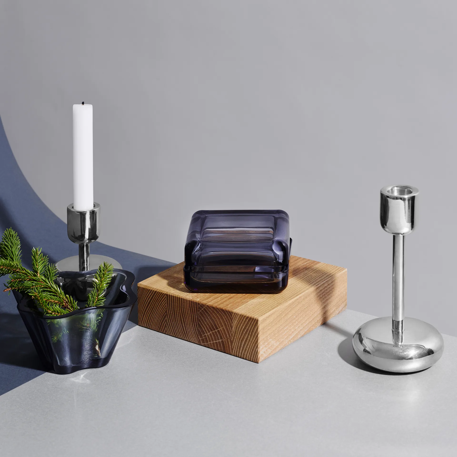 Nappula lysestage stål, lille 107 mm Iittala