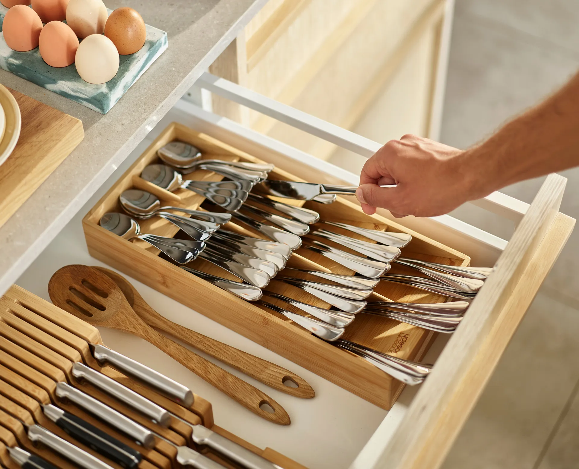 Drawerstore bestikbakke bambus, Stor Joseph Joseph