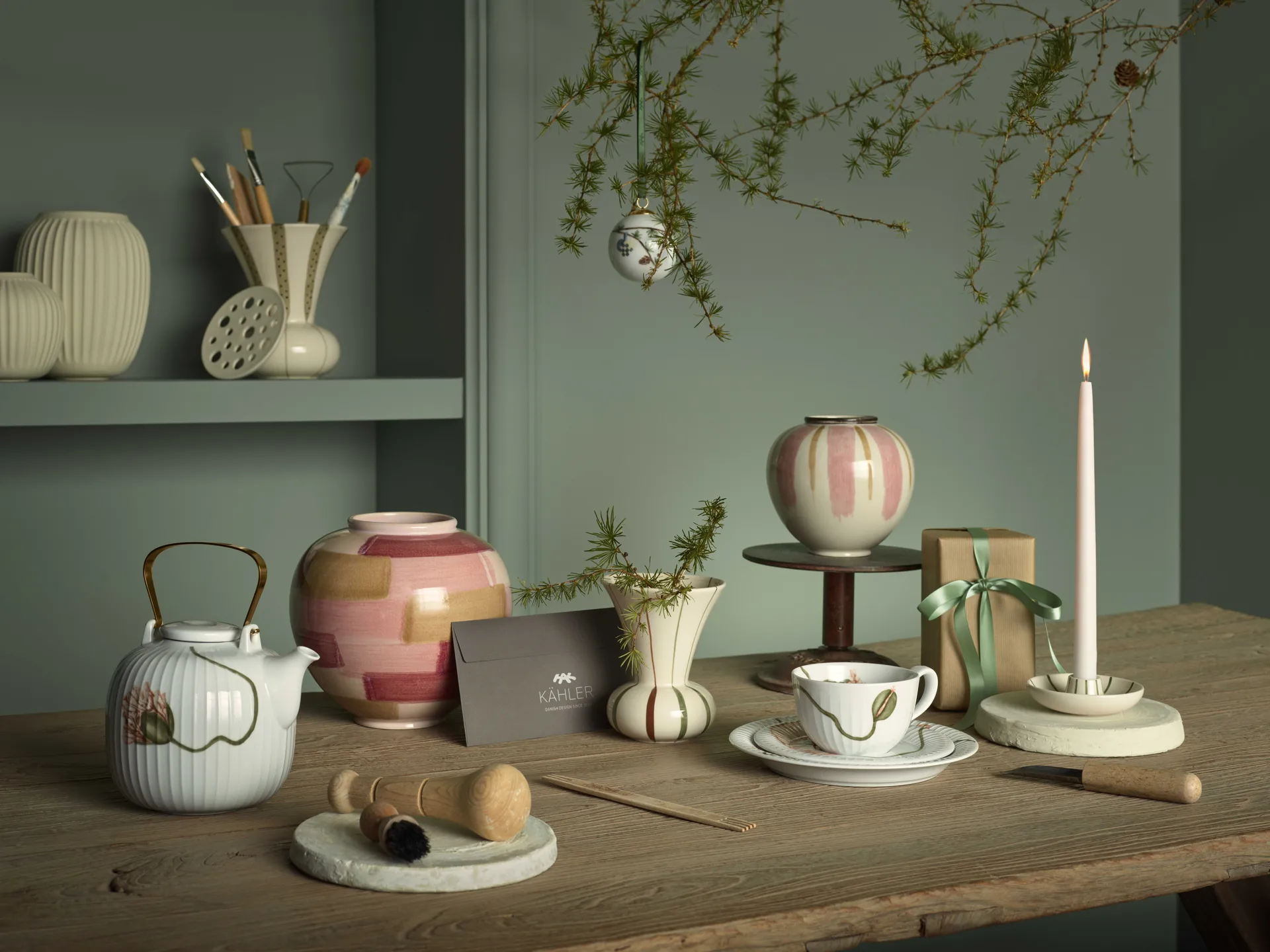 Signature lysestage, Hvid-grøn Kähler