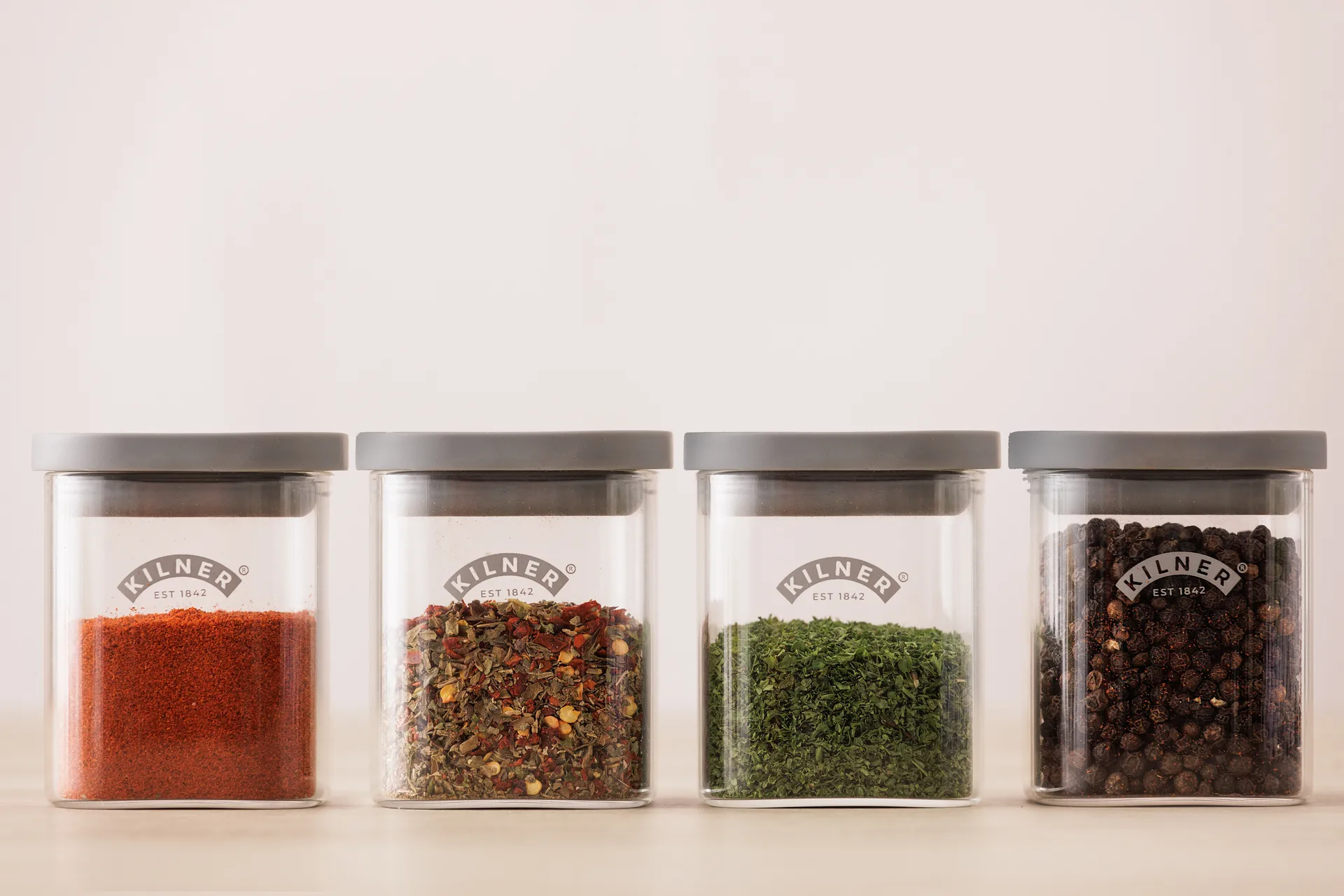Kilner FRESH krydderiglas, Klar-grå, 4-pak, 160 ml Kilner
