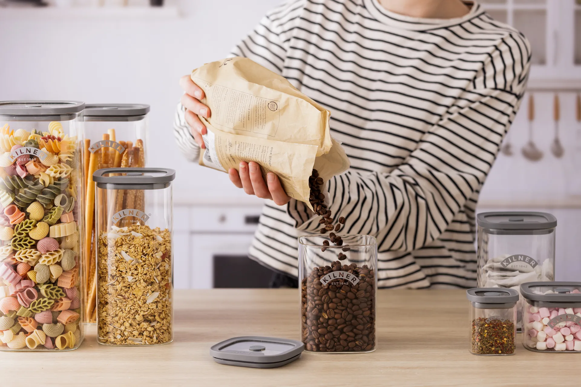Kilner FRESH opbevaringskrukke, Klar-grå, 2 l Kilner