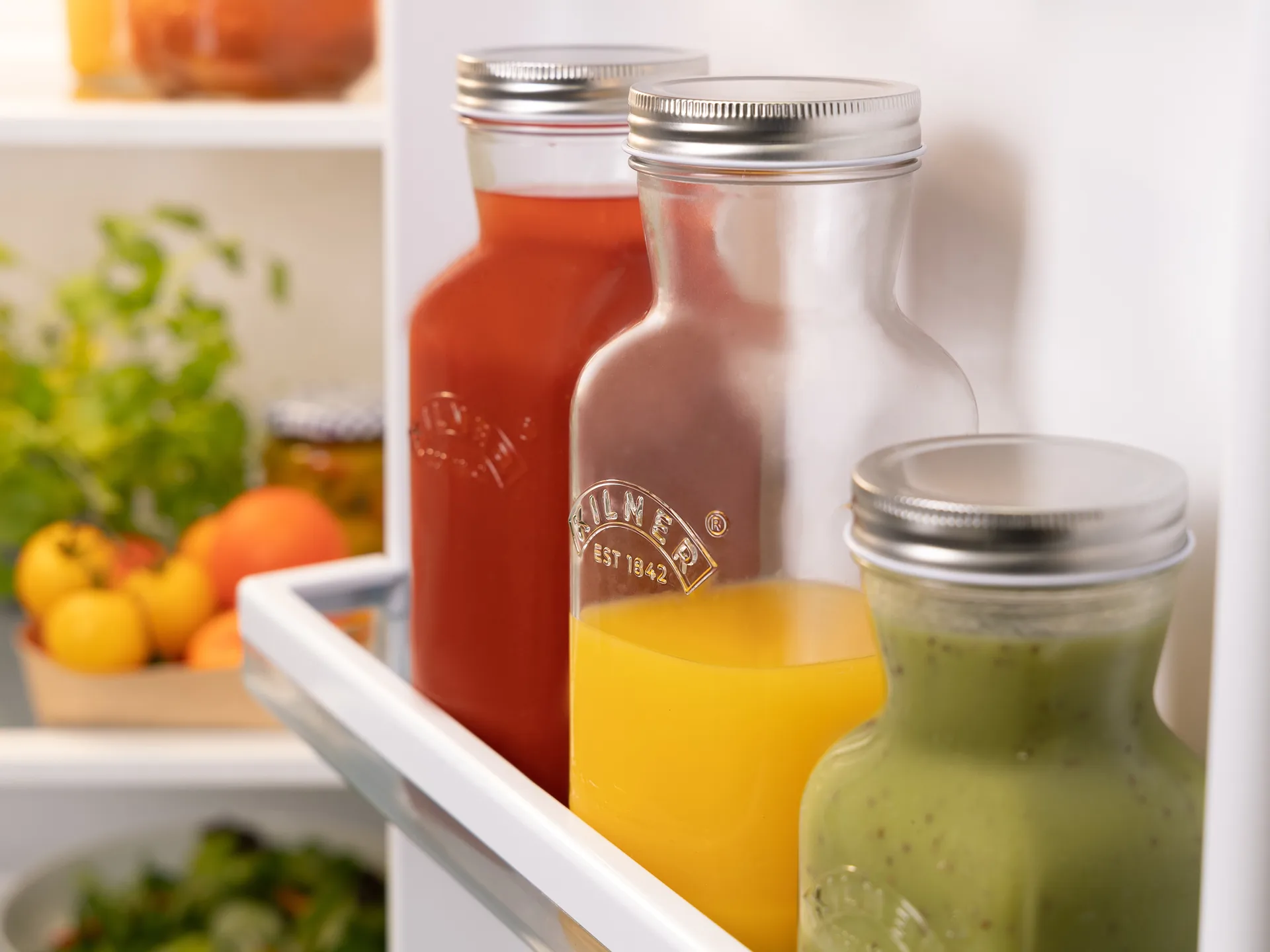 Kilner juice- og sauceflaske, Klar-rustfrit stål, 1 l Kilner